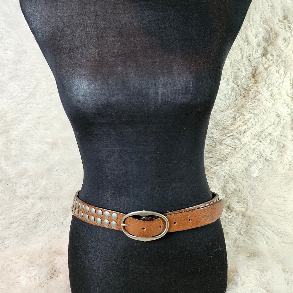 Furla Brown Leather Studded Silver Buckle Waist Belt Size S Made in Italy